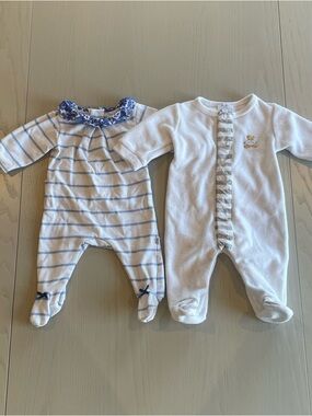 Jacadi Paris Bundle of Baby Pajamas Pyjamas Cotton Velvet - 1 Month